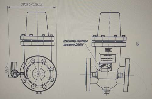 Габаритные размеры фильтра, оснащённого индикатором перепада давления ДПД16